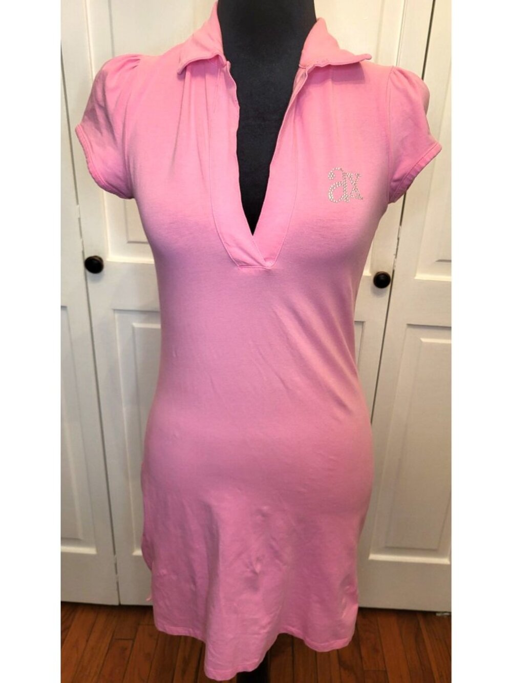 AX Armani Exchange Y2K Pink Polo Mini Dress Bling Logo S Preppy Y2K 00s Sharpay